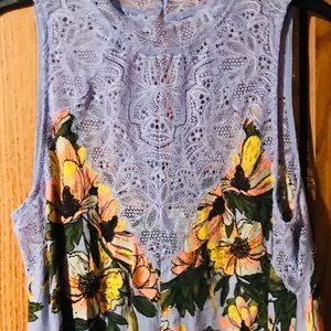 Free People Marsha Printed Lace Neck Dress